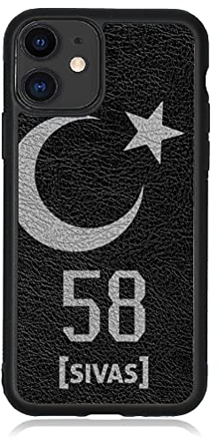 aina Kompatibel mit iPhone 11 Pro Max Hülle Leder Case Schwarz Türkei Flagge 58 Sivas Lederhülle Cover Türkiye Handyhülle