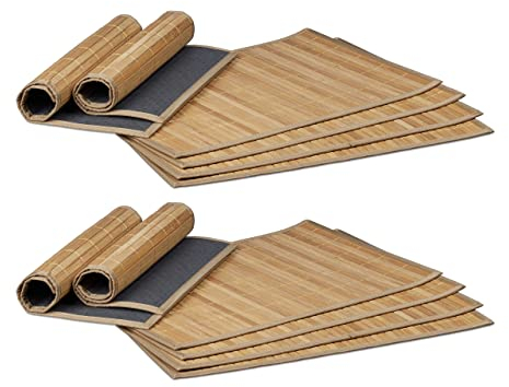 Relaxdays 24 teiliges Tischset, Platzdeckchen aus Bambus, Rutschhemmende Unterseite, Platzset abwischbar, 30 x 45 cm, Natur