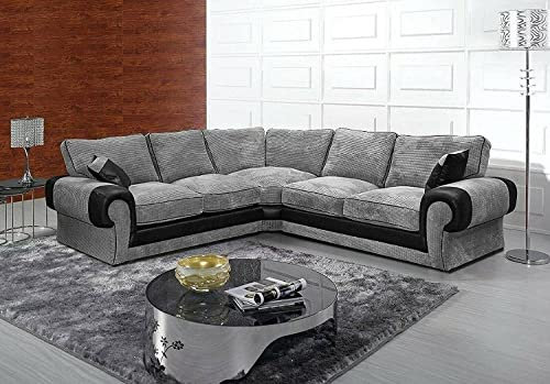 Grey Jumbo Cord Fabric Large Corner sofa - 5 Seater sofa for living room - Sofas & Couches for sale- 2C2 sofa suite