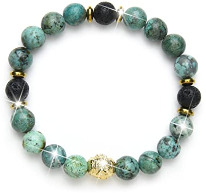 Fukugems Afrikanisches Türkis Lava Yoga Meditation Armband für Frau Mann - Chakra Kristall Heilung Glückliche Stimmung Entspannendes Beten
