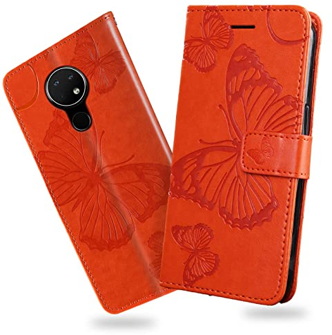 DENDICO Hülle für Nokia 7.2 / Nokia 6.2, PU Leder Magnetverschluss Flip Handyhülle Schutzhülle mit Standfunktion und Kartenfach für Nokia 7.2 / Nokia 6.2, Orange