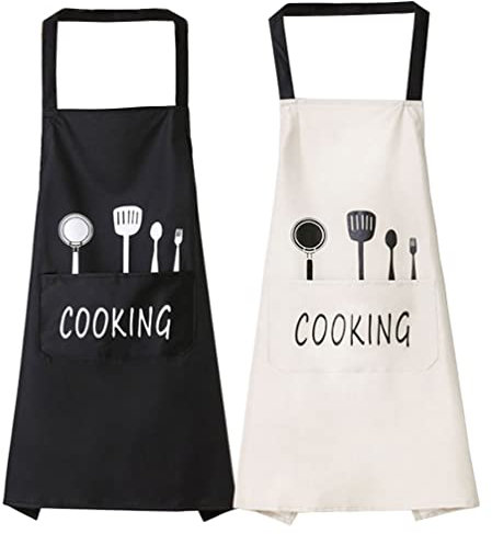 ViLiyDuo 2 Stück Küchenschürze,Grillschürze,Wasserdicht Latzschürze mit 2 Taschen,Männer Damen Küche Schürze,für Küche, Restaurant,Backschürze