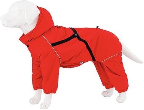 HUGO & HUDSON Outdoor Winter Dog Snowsuit Jacket Windproof Hooded Coat Buckles Harness, Red M40