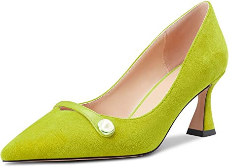Castamere Donna Chunky Blocco Medio Tacco Heel a Punta Slip-on Pumps da Matrimonio Ufficio 6.5 CM Heels Verde Lime 39 EU