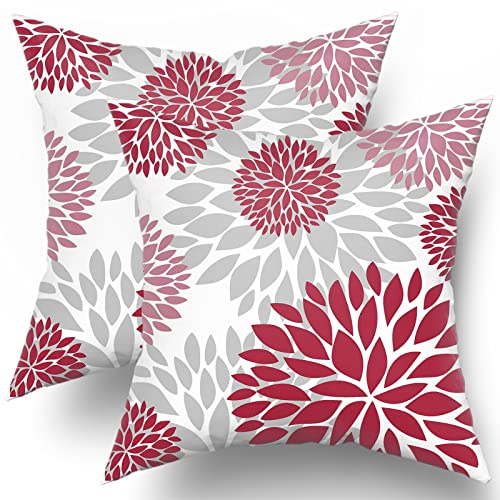 Kawani Burgunderrote Kissenbezüge, 40,6 x 40,6 cm, 2 Stück, weinrote Dahlie, orientalisches Blumenmuster, Dekokissen, Geschenk für Bett, Couch, Sofa, Wohnzimmer