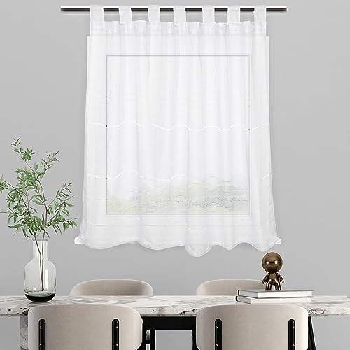 HOMEYA - Cortina Cocina Translúcida 140x180cm - Visillo Transparente Estampado para Ventana, Marco de puerta - 1 Unidad