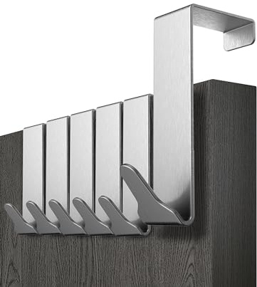 Menz Premium Over Door Hanger – Set of 6 Stainless Steel Coat Hooks 46mm with Anti-Slip and Felt Pads, Sturdy Over Door Hook Hanger Türhaken Edelstahl_ 6er Set UK
