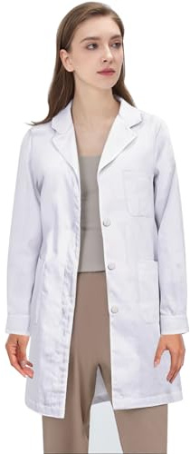 Blouse Blanche Lycée Coton, Chimie Laboratoire, Femme Homme Manche Longue Blouse de Médecin Médical avec Poche et Bouton pour Étudiant et Lycée Hospital Industriel Tops