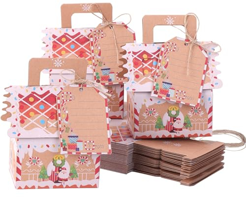 Kinsinder 20 Stück Weihnachten Geschenkbox, Weihnachten Kraftpapier Süßigkeitskästen, Party Geschenkboxen mit Hanfseilen für Weihnachtsfeier Dekorationen