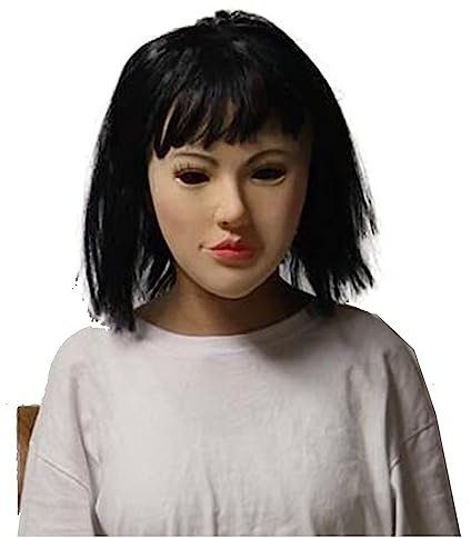 LKYLVEE Maschera in silicone morbido per donna, in lattice, realistica, per crossdresser, transgender, Halloween, cosplay, carnevale, drag queen (con parrucca) (corta)