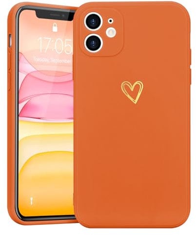 Wirvyuer for iPhone 11 Phone Case with Cute Heart Pattern Soft Shockproof Protective Silicone Case for Women Girls, Orange