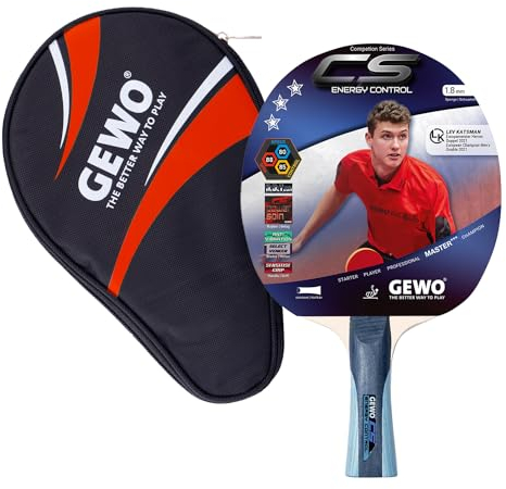 GEWO CS Energy Control Tischtennis-Schläger & GEWO Tischtennisschläger Hülle mit Ballfach rot - Profi-Tischtennisschläger, ITTF genehmigt, konkav, 1,8mm Schwamm