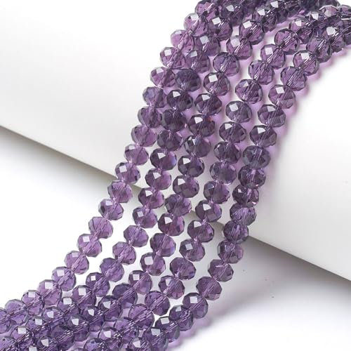 Perlin 120 cuentas de cristal checas de Bohemia de 4 mm, perlas checas de cristal con circonita tallada, 1 hebra (morado), TSCHECHISCHE RONDELL 4MM
