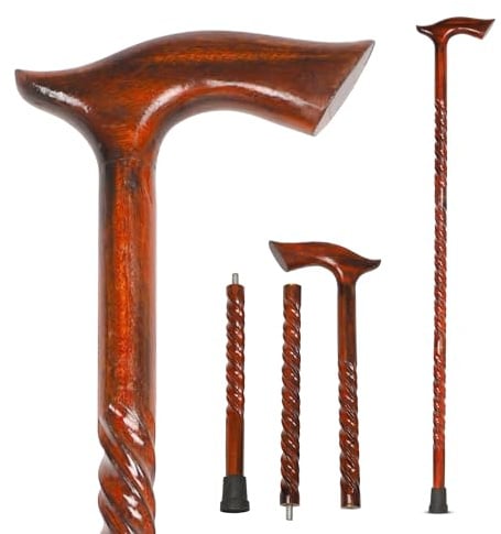 KSJONE Holz-Gehstock, faltbar, für Männer und Frauen, Gehstock aus Holz, ergonomische Gehstöcke für Senioren, Unisex-Gehstöcke mit Gummispitze, 91 cm
