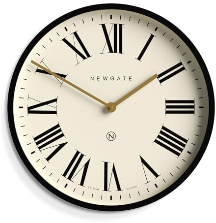 NEWGATE® Universal wanduhr | Große Moderne Klassische Uhr | 43cm | Tiefmattschwarzes metallgehäuse | Römische ziffern | Klassischer Stil für küche, Wohnzimmer oder büro