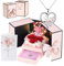Crusward Konservierte Rosen, Ewige Rose Muttertag Rosenbox mit Herz Halskette und Grußkarte Konservierte Rosen Schmuck Geschenke für Mütter Valentinstag Jahrestag Geschenk für Sie (Rosa 2)