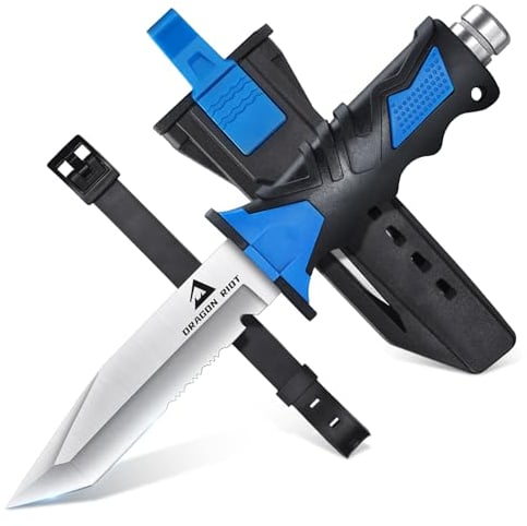 DRAGON RIOT Tauchermesser mit Beinholster, Tanto Messer Outdoor Feststehende, Scharfes Jagdmesser mit Holster, Allzweckmesser Cooles Camping Survival Messer Geschenk für Männer