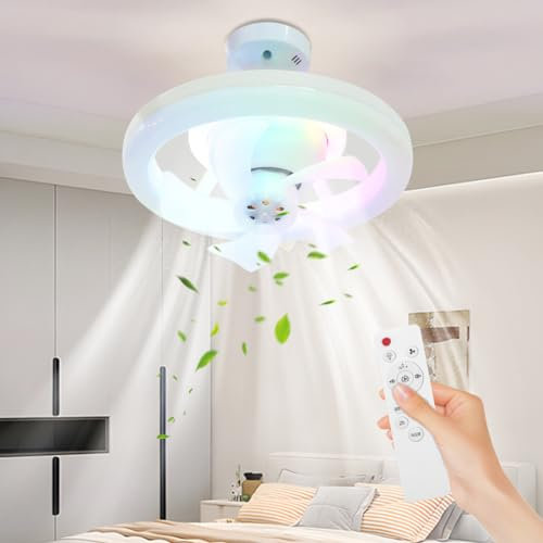 Demiawaking Ventilateur de Plafond avec Lumière et Telecommande, 30W Ventilateur Dimmable Plafonnier avec l'aromathérapie, Ventilateur Silencieux pour Chambre et Salon (Coloré)