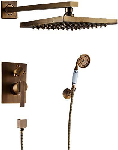 Sistema doccia Ksunun Set doccia con rubinetto a incasso Set doccia combinato doccia vintage con finitura in ottone spazzolato con soffione a pioggia da 20 cm e doccetta (contiene corpo valvola e