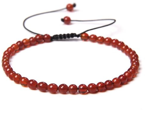 JENCVNL Naturstein Armband 4mm Echtes Naturstein Armband Damen Verstellbar Perlenarmbänder Edelsteinarmband Edelstein Armbänder für Damen Frauen (Karneol)