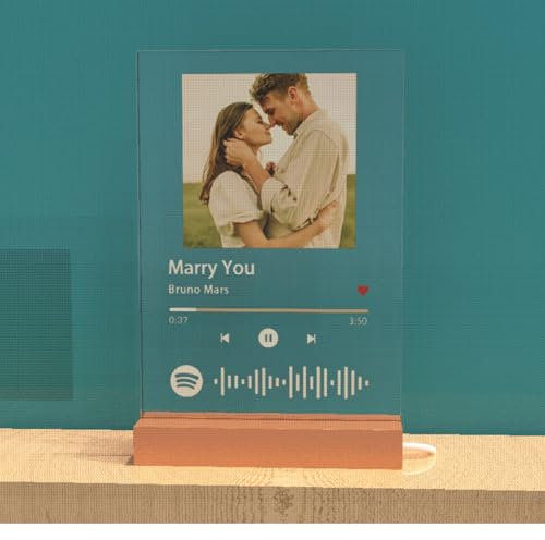 Placa Spotify Personalizada 22x15cm en Metacrilato con Base de Madera - Cuadro Foto Canción - Regalos para Todos los Momentos
