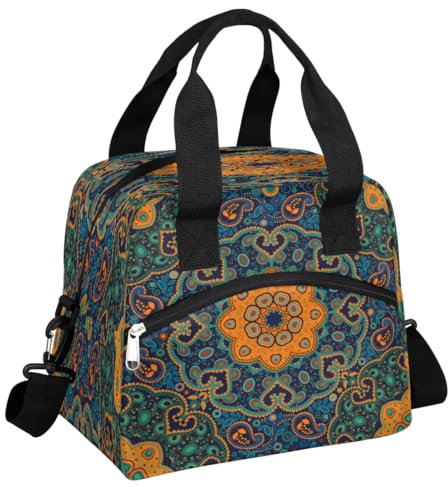 Bunte indische Mandala-Lunchbox-Tasche für Kinder, Mädchen, Jungen, Erwachsene, Herren, Damen, Mandala-Blumen, isoliert, Lunch-Kühltasche, Schultertasche, Kühltasche für Arbeit, Schule