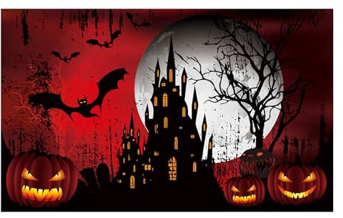 Aicerous® Halloween Banner - Großes Hintergrund-Banner mit Kürbissen, Fledermäusen, Geistern, Skeletten - Party Deko Hängebanner für Garten, Innen- und Außenbereich (A)