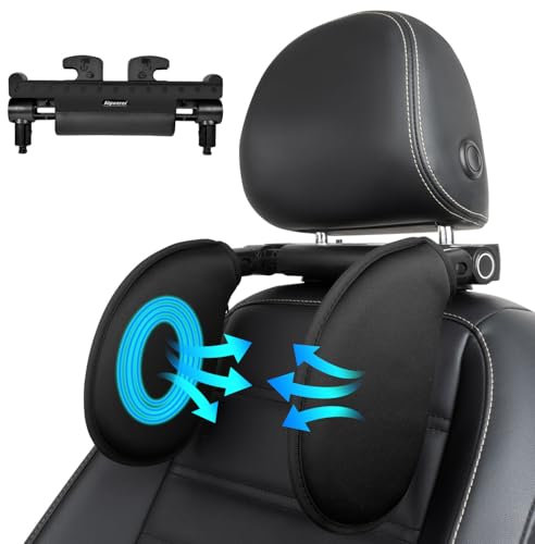 Aipwerer Kopfstütze Auto, Weichem Gedächtnisschaum,Einziehbare Abnehmbare Nackenstütze Autositz Seitliches Kopfstützkissen für Kinder Erwachsene, zum Schlafen (Schwarz, A10 Fabric)