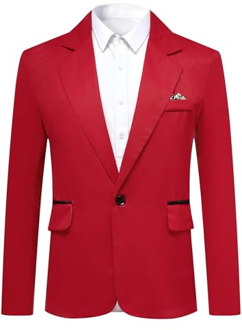 YOUTHUP Blazer deportivo casual para hombre, ligero, ajuste regular, 1 botón, chaqueta de traje de negocios, color rojo