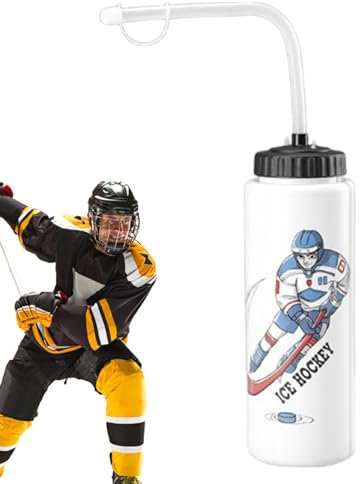 Botella de agua de hockey con paja | Botella de agua de hockey sobre hielo a prueba de fugas de gran capacidad 1 L | Botella de agua de fútbol, botella de agua de hockey sobre hielo, botellas de agua