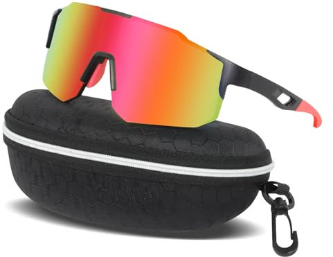 XIKAYA Fahrradbrille & Laufbrille Herren Damen Sportsonnenbrille - UV400 Schutz Beschlagfrei Kratzfest Leicht für MTB Rennrad Enduro - Eisrot