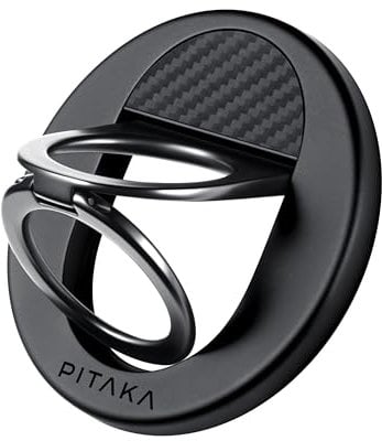 pitaka Handy Ring Halterung Magnetischer Griff Ring Halter mit Doppelring Einstellbar Fingerhalter Handy Ständer aus Aramidfaser für iPhone 16/15/14/13 Schwarz/Grau