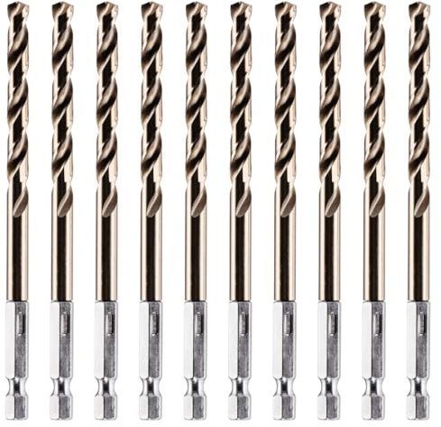 Rennie Tools - Box Of 10 x 6.8mm Hex Shank HSS Gold Cobalt Jobber Drill Bit For Stainless Steel, Hard Metals, Aluminium, Cast Iron, Copper. Twist Drill Bit Sets. 6.8mm Drill Bits Metric Drill