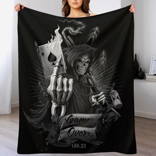 AAPZY Gothic Totenkopf Wohndecken Decken Flannel Decke Wickeln Strand Handtuch Teppich Teppich Picknick Weich Für Schlafzimmer Sofa Outdoor Vier Jahreszeiten (180×200cm)
