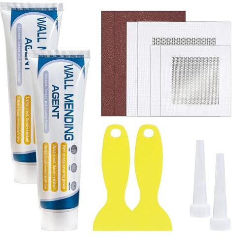 Wall Filler Repair Kit, Wall Repair Kit, Wall Repair Cream with Drywall Repair Patch, Sandpaper, Wall Repair Paste, Scraper, Wall Repair Paste Kit for Repairing Holes, Peeling, Graffiti, Cracks