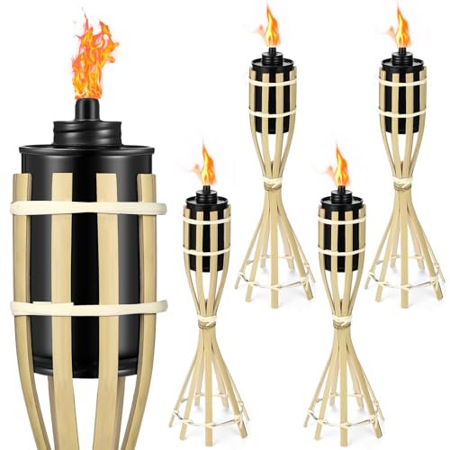 Wonderjune Bambus-Fackeln für den Außenbereich, wetterbeständig, beschichtete Fackel, Garten, Outdoor, Fackeln, Hinterhof, natürliche Terrassenfackel für Zuhause, tropische