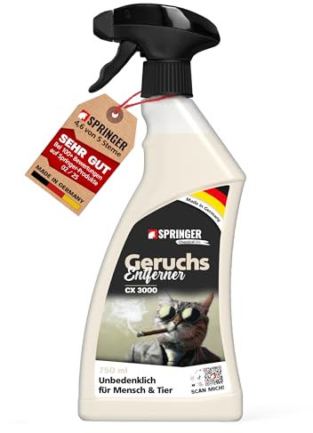SPRINGER CX3000 - - Geruchsentferner 750 ml - - Made in Germany - - Geruchsneutralisierer gegen alle Gerüche wie Katzenurin & Rauch - - Enzymreiniger für Textil, Leder, Polster, etc.