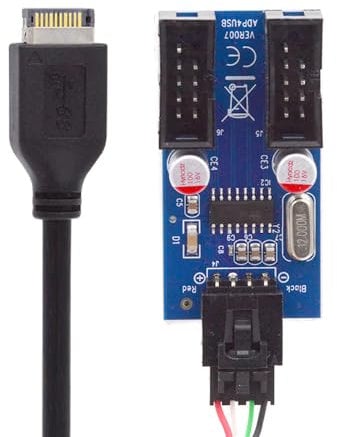xiwai Cabecera de panel frontal USB 3.1 tipo E a carcasa IDC de 4 pines USB tipo A macho de 1 a 2 hembra, adaptador de cabezal de 9 pines, multiplicador de puerto adaptador