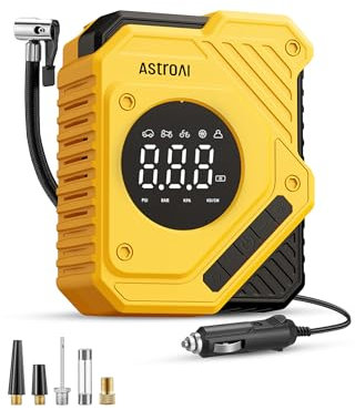 AstroAI Car Tyre Inflator Air Compressor 12V DC, 150 PSI Digital Tyre Pump with Pressure Gauge, Large LCD Display, Smart Preset & Auto Stop, for Car, Motorcycle, Bike Tyres