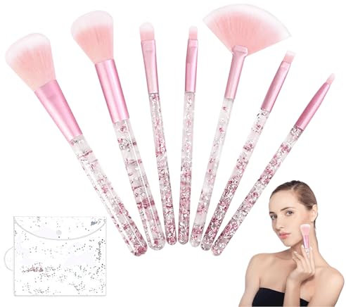 7 Pièces Set de Pinceaux Maquillage,Pinceau Maquillage Enfant,Lot Pinceaux Maquillage Sparkles Powder Éventail Pinceaux À Poudre Irréprochables pour Fond de Teint Blush Fard À Paupières