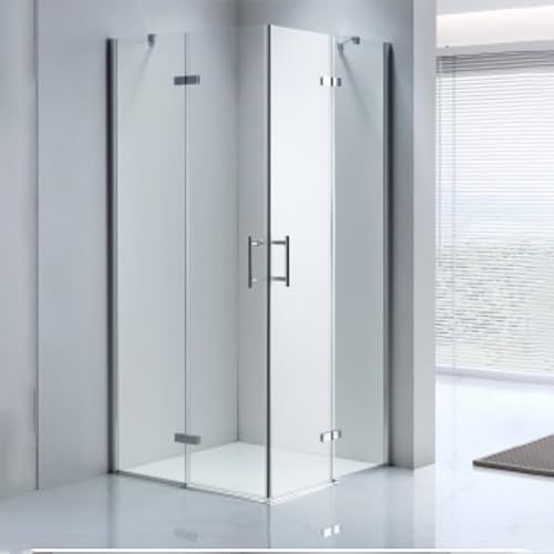 LEMMO Duschkabine 70/75/80/90/100cm Eckeinstieg 185cm Höhe mit Pendeltüren ESG-Glas falttür Scharniertür Duschabtrennung Eckeinstieg (Halbfaltbare, 70x100x185)