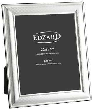 EDZARD Bilderrahmen Urbino für Foto 20 x 25 cm, edel versilbert, anlaufgeschützt, Samtrücken, mit 2 Aufhängern, Fotorahmen zum Stellen oder Hängen