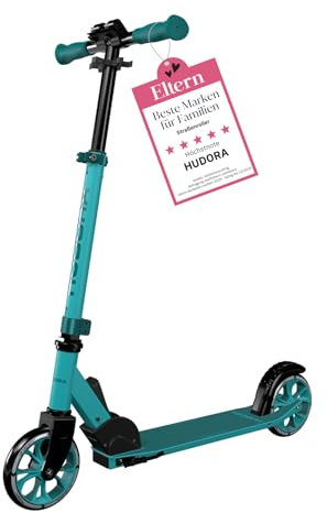 HUDORA Scooter Up 145 Junior - Teal - Hochwertiger & sicherer Kinder Roller ab 3 Jahre - Zusammenklappbarer City Roller mit 145 mm Rollen - Höhenjustierbarer Scooter für Jungen & Mädchen bis 60 kg