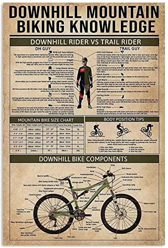 Downhill Mountain Biking Wissen Metall Blechschilder Downhill Bike Komponenten Büro Schlafzimmer Menschen Höhle Schule Badezimmer Wohnzimmer Garage Café Küche Zuhause Retro Druck Poster Wanddekorati