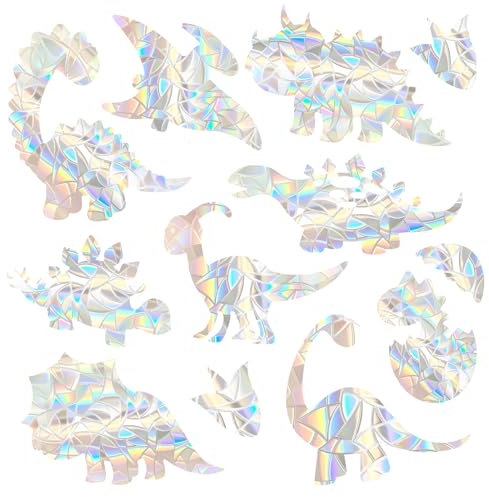 Kaempe 36 Stück Prisma Vogelschutz Fenster für Dinosaurier, Sonnenfänger Sticker Folie Gegen Vogelschlag, Fensteraufkleber Vogelschutz Tauben Vertreiben, Schützt Vögel (Dinosaurier)