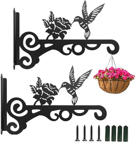 Zengjunwei Planta Suspensión Colgador 2 Piezas Soporte Para Plantas Para Colgar en La Pared Con Tornillo, Para Comedero Pájaros Maceta, Decoración Jardín Al Aire Libre (Pájaro picoteando flores A)