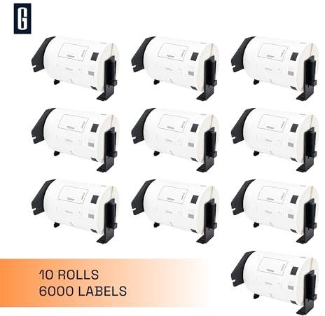 GROF DK-11240 Thermo Barcode-Etiketten 102x51mm 10 Rollen 6000 Etiketten | Selbstklebende Etiketten für Brother QL-1050/1060N/1100/1110NWB, ideal für Lager, Adressen, Namensschilder, Rechnungen, Regal