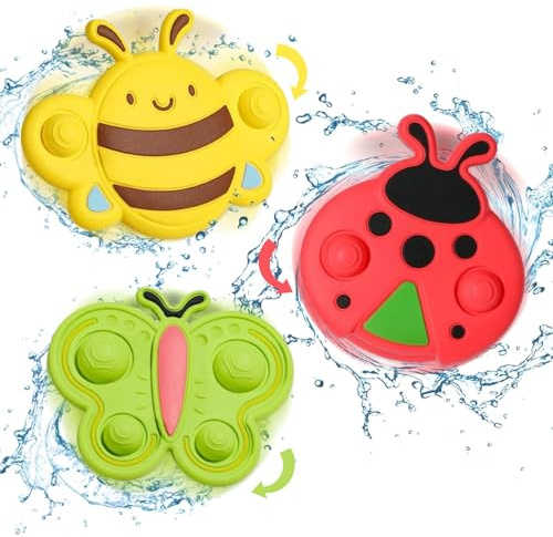 3 Pcs Baby Sensory Toys, Suction Rotating Toy for High Chair, Airplane, Windows, Wall, Stress Relief & Anxiety, Bath Toy, Early Learning Birthday Gift, Travel Toy for 1-3
