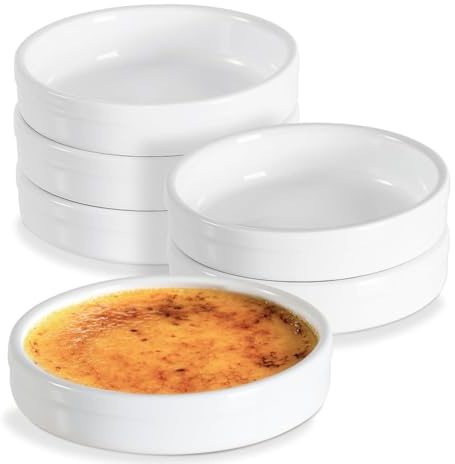 Qusedwey Ramequins 4 Oz, Ramequins à Crème Brûlée Allant au Four, Plats à Soufflé Peu Profonds en Céramique pour la Cuisson de la Crème Anglaise, Moules à Quiche, Lot de 6