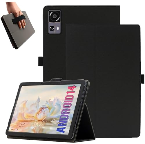 KZIOACSH Case for Acer Gadget E10 ETPad 10.95inch, Full Coverage Soft PU Leather Folding Stand Folio Anti-Drop Shockproof Rugged Protective Cover with Pencil Holder and Wrist Strap, Black